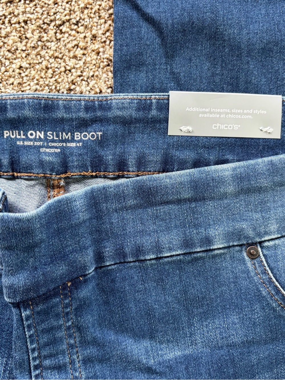 *NEW* Chico’s Pull-On Slim Boot Denim Fray Slit Jeans - Size - 20T - Picture 2 of 7
